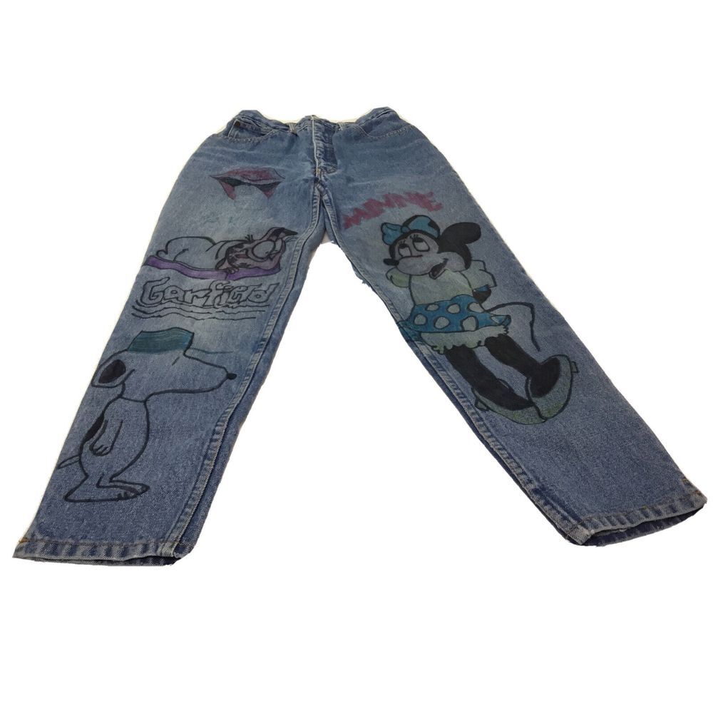 New York Jean Co womens  Jeans hand painted Mickey Minnie Mouse Size 5/6 Juniors